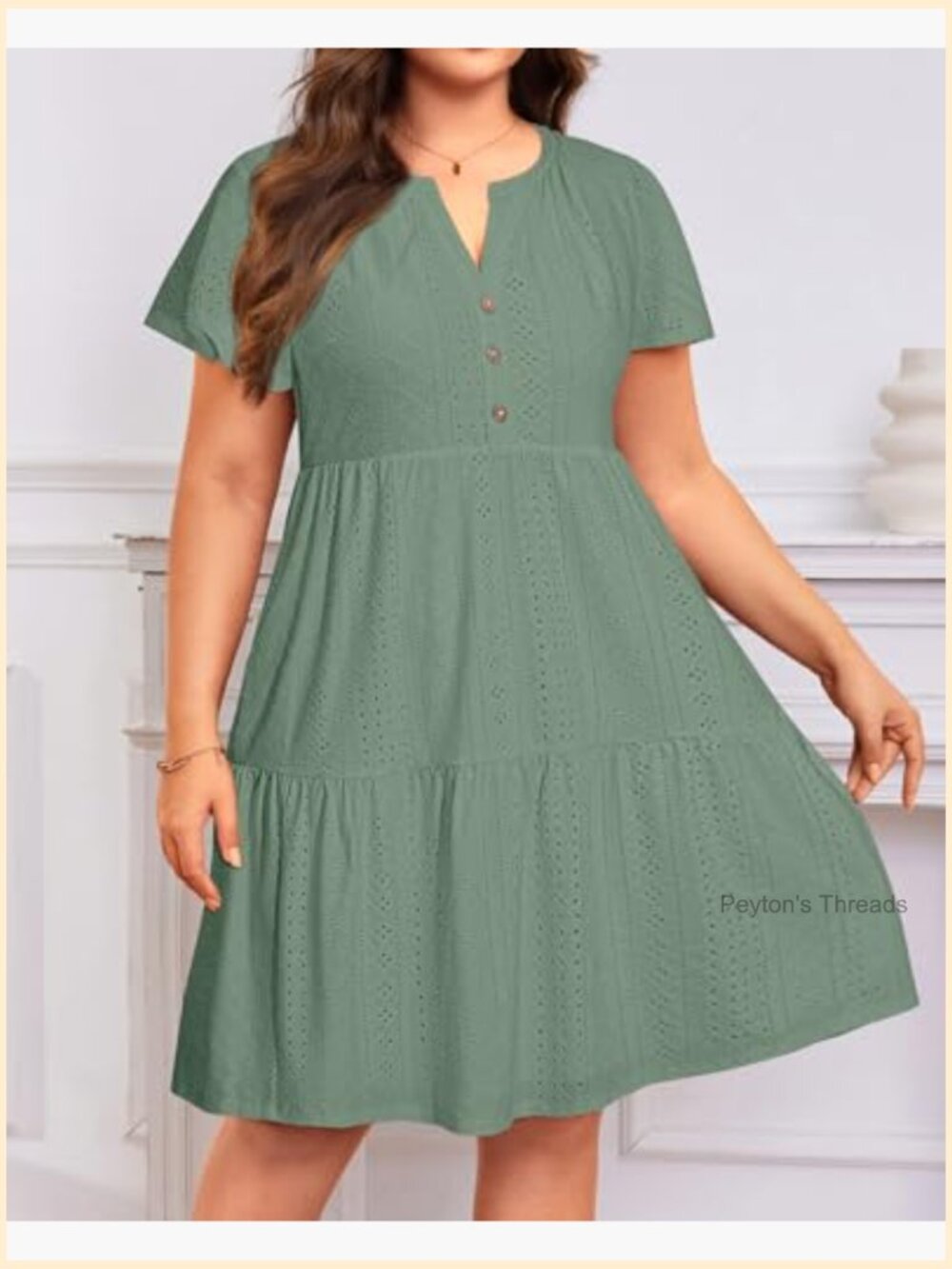 Plus Size Tiered Button Up Boho Summer Midi Sundress - Picture 3 of 6